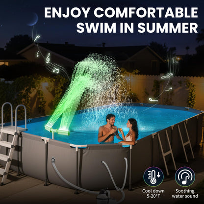 CECEFIN Pool Fountain with 7-Color LED Lights, Above/Inground Pond Fountain Lights with Remote Control, Adjustable Sprinkler with Dual Spray Heads, Pool Cooling System for Cooling & Relaxation