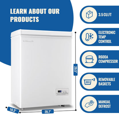 DEMULLER 63L Mini Deep Freezer with Electronic Temperature Control Panel Small Chest Freezers with Two Baskets White (-12℉ to 50℉) Ideal for Home Kitchen Dorm Office