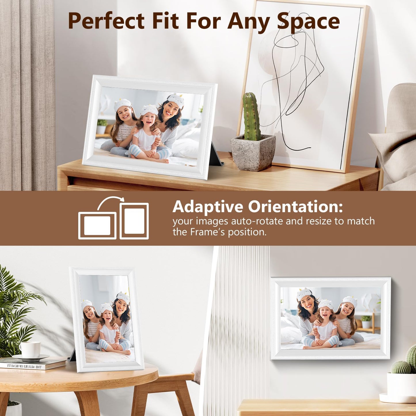 Smart White Digital Picture Frame WiFi Send Photos from Your Phone 16GB Storage 10.1inch 1280x800 IPS Touch Screen Digital Photo Frame Auto-Rotate Wall Mountable Photo Picture Frame Digital