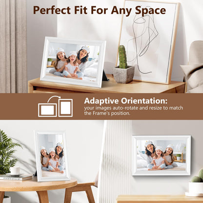 Smart White Digital Picture Frame WiFi Send Photos from Your Phone 16GB Storage 10.1inch 1280x800 IPS Touch Screen Digital Photo Frame Auto-Rotate Wall Mountable Photo Picture Frame Digital