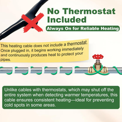 HEATIT Self Regulating Heating Cable Roof Deicing and Pipe freeze Protection Pipe Heat Cable for Metal And Plastic Pipes ETL Certified 120V 110FT