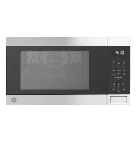 GE GCST10A1WSS 1.0 Cu Ft Convection Microwave Oven, 1050W Countertop Air Fry Microwave with Broil & Crisper Pan, Compact Stainless Steel Design
