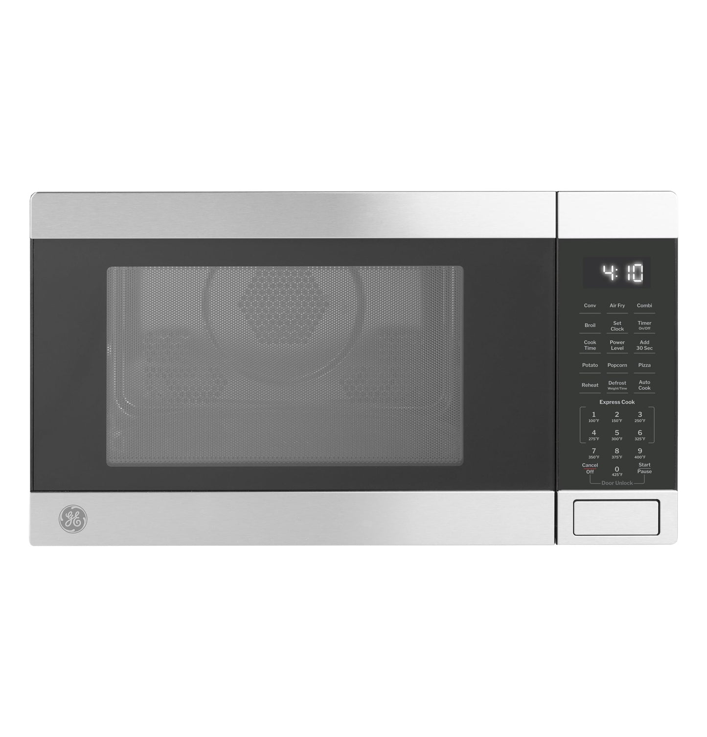 GE GCST10A1WSS 1.0 Cu Ft Convection Microwave Oven, 1050W Countertop Air Fry Microwave with Broil & Crisper Pan, Compact Stainless Steel Design