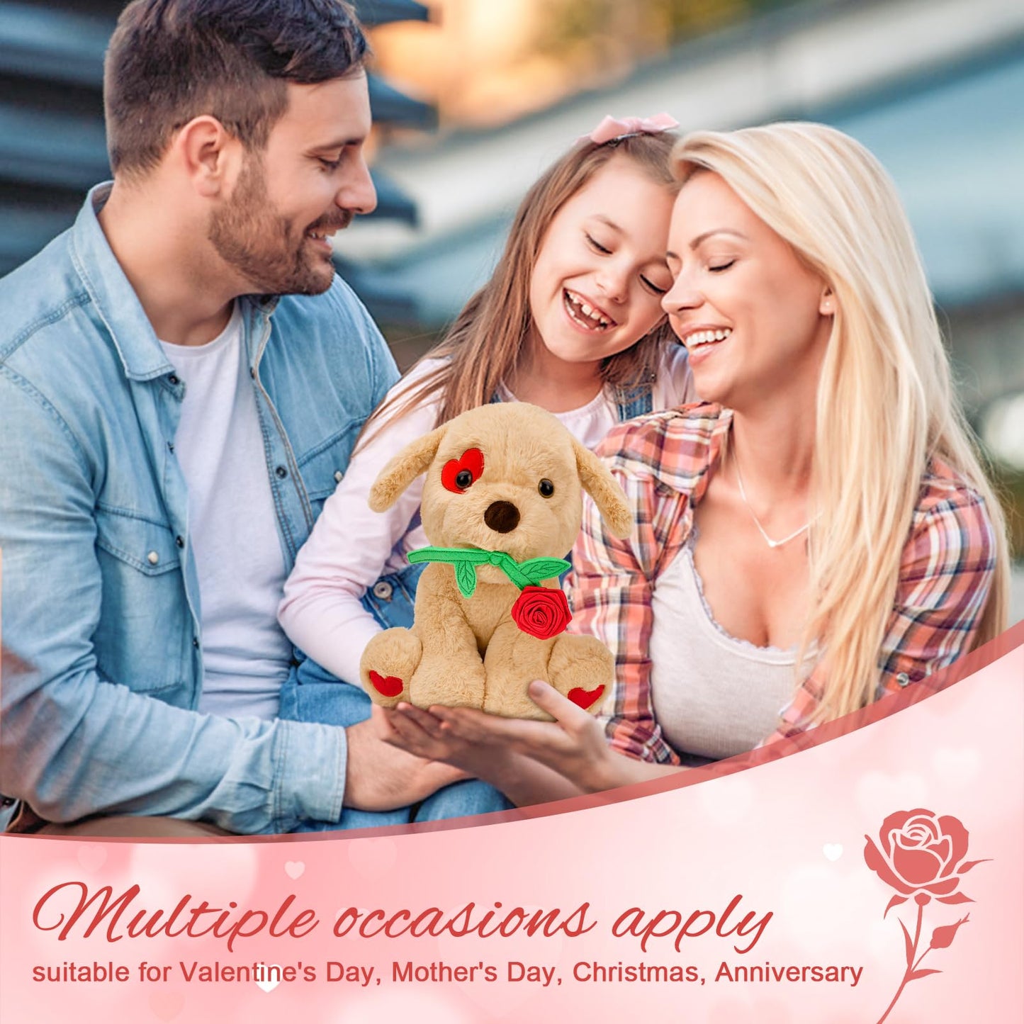 Valentines Day Gifts for Her: 10 inch Funny Cute Plush Dog with Rose for Wife Fiancée Girlfriend Women Mom Kids Naughty Valentine's Stuffed Animals Romantic Gifts for Birthday Wedding Anniversary Xmas