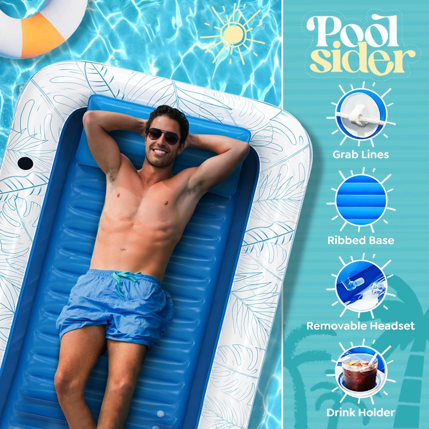 Premium Inflatable Tanning Pool Lounger | Large Inflatable Tanning Bed for Adults | Multipurpose Pool Floats Adults | Inflatable Pool Float | Tanning Float