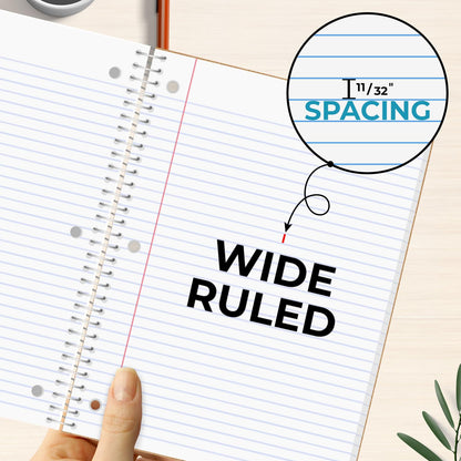 Rosmonde Spiral Notebooks, 12 Pack, 1 Subject Notebook, Wide Ruled, 70 Sheets, 8 x 10-1/2", 3 Hole Punched, School Supplies, Bulk Single Subject Spiral Notebook Bulk, Assorted Colors Pack of Notebooks