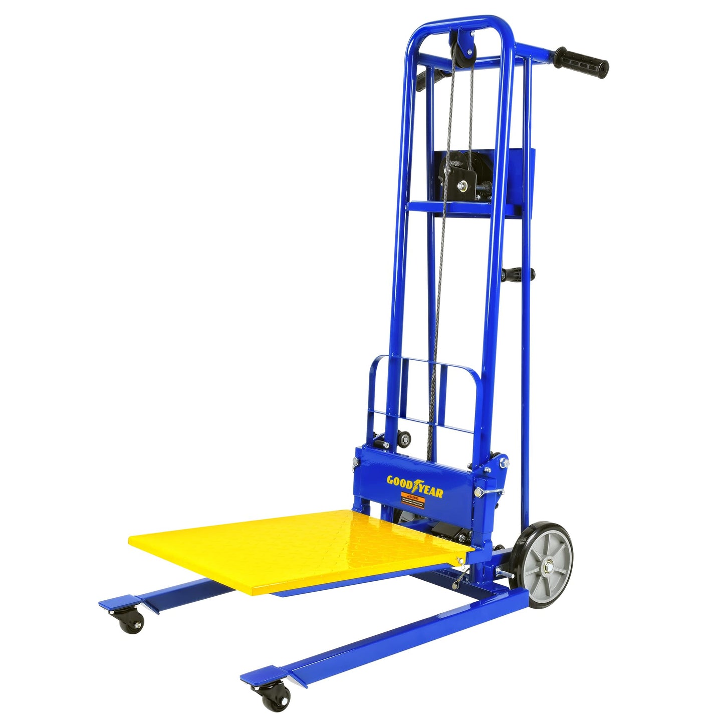 Goodyear Material Lift Winch Stacker, Pallet Truck Dolly, 330 Lbs 40" Max Lift w/ 8" Wheels, Swivel Casters [Patent Pending]