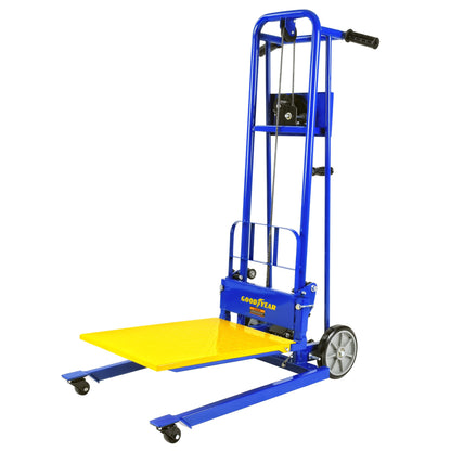 Goodyear Material Lift Winch Stacker, Pallet Truck Dolly, 330 Lbs 40" Max Lift w/ 8" Wheels, Swivel Casters [Patent Pending]