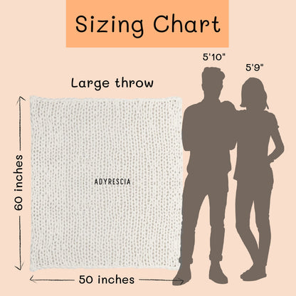 Adyrescia Chunky Knit Blanket Throw | 100% Hand Knit with Jumbo Chenille Yarn (50"x60", Cream White)