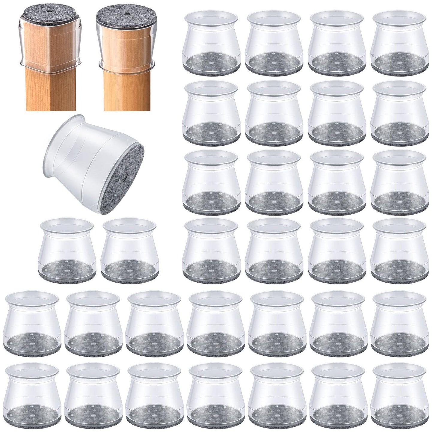 32 Pcs Chair Leg Floor Protectors - Silicone Felt Pads, Scratch-Proof & Noise-Free, Easy Smooth Moving, Large Size (Fits Round Chair Legs: 1-5/16" to 2" Diameter)