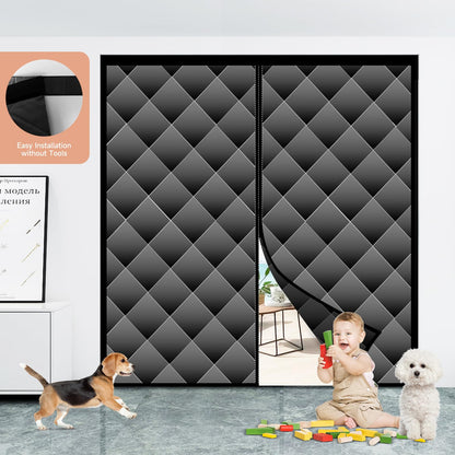 Magnetic Thermal Insulated Door Screen, Sunmoxia Upgraded Oxford Cloth with Thicken Polyester Fiberfill Door Curtain, Weatherproof Insulation Cover Blanket for Winter, Fits Door up to 72" x 80"