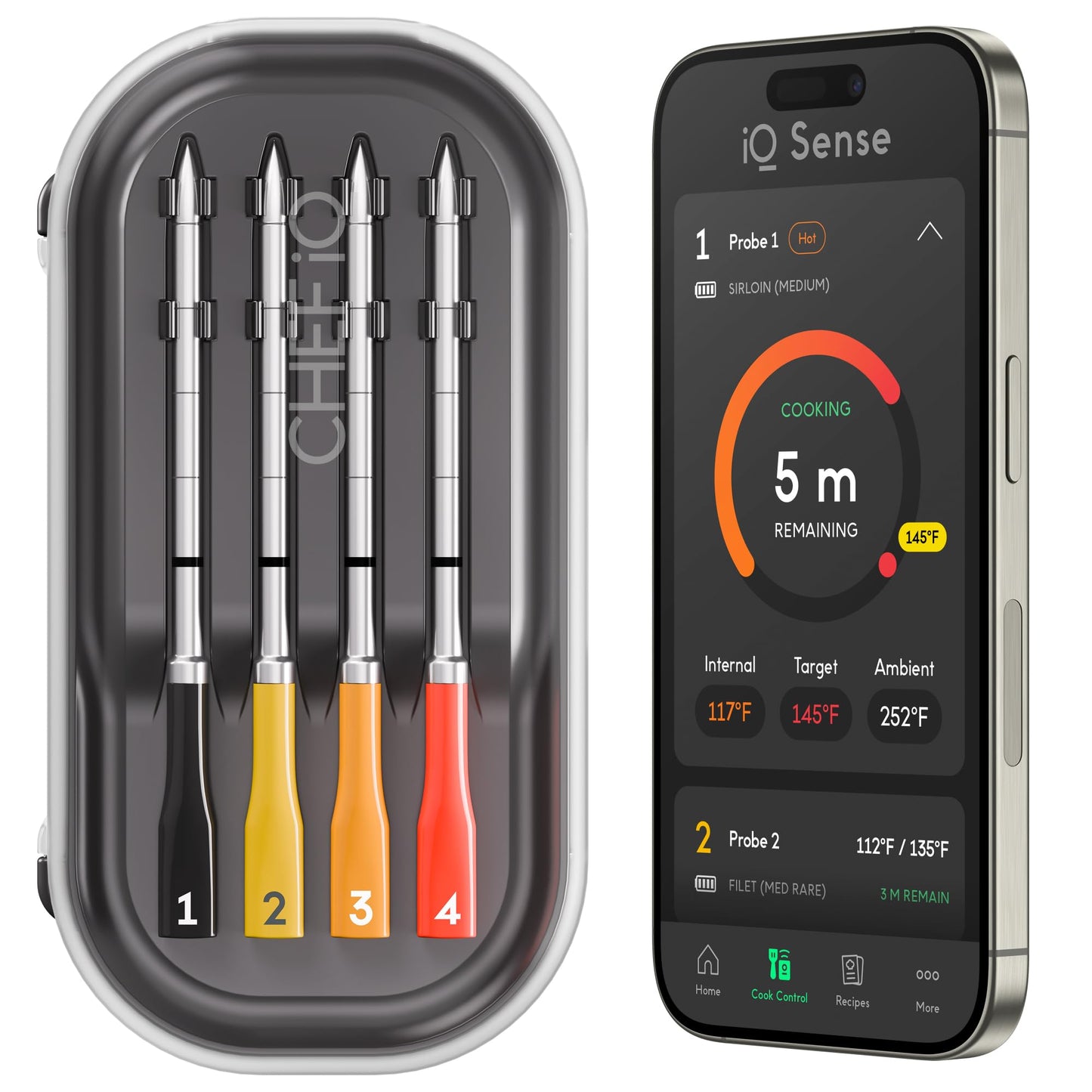 CHEF iQ Sense [2025 Model] | Smart Wireless Meat Thermometer | 4 Ultra-Thin Probes | WiFi Unlimited Range | 1000°F Heat Safe | 5 Sensors | BBQ, Grill, Oven, Smoker, Air Fryer | Gen3