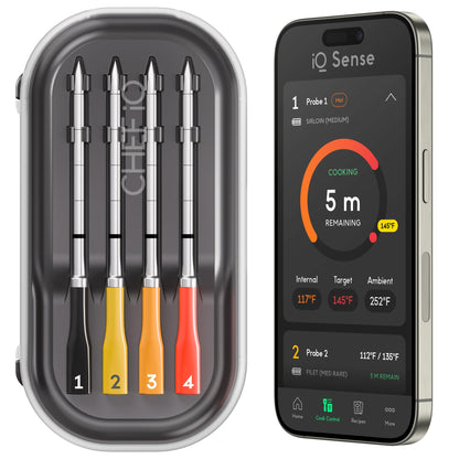 CHEF iQ Sense [2025 Model] | Smart Wireless Meat Thermometer | 4 Ultra-Thin Probes | WiFi Unlimited Range | 1000°F Heat Safe | 5 Sensors | BBQ, Grill, Oven, Smoker, Air Fryer | Gen3