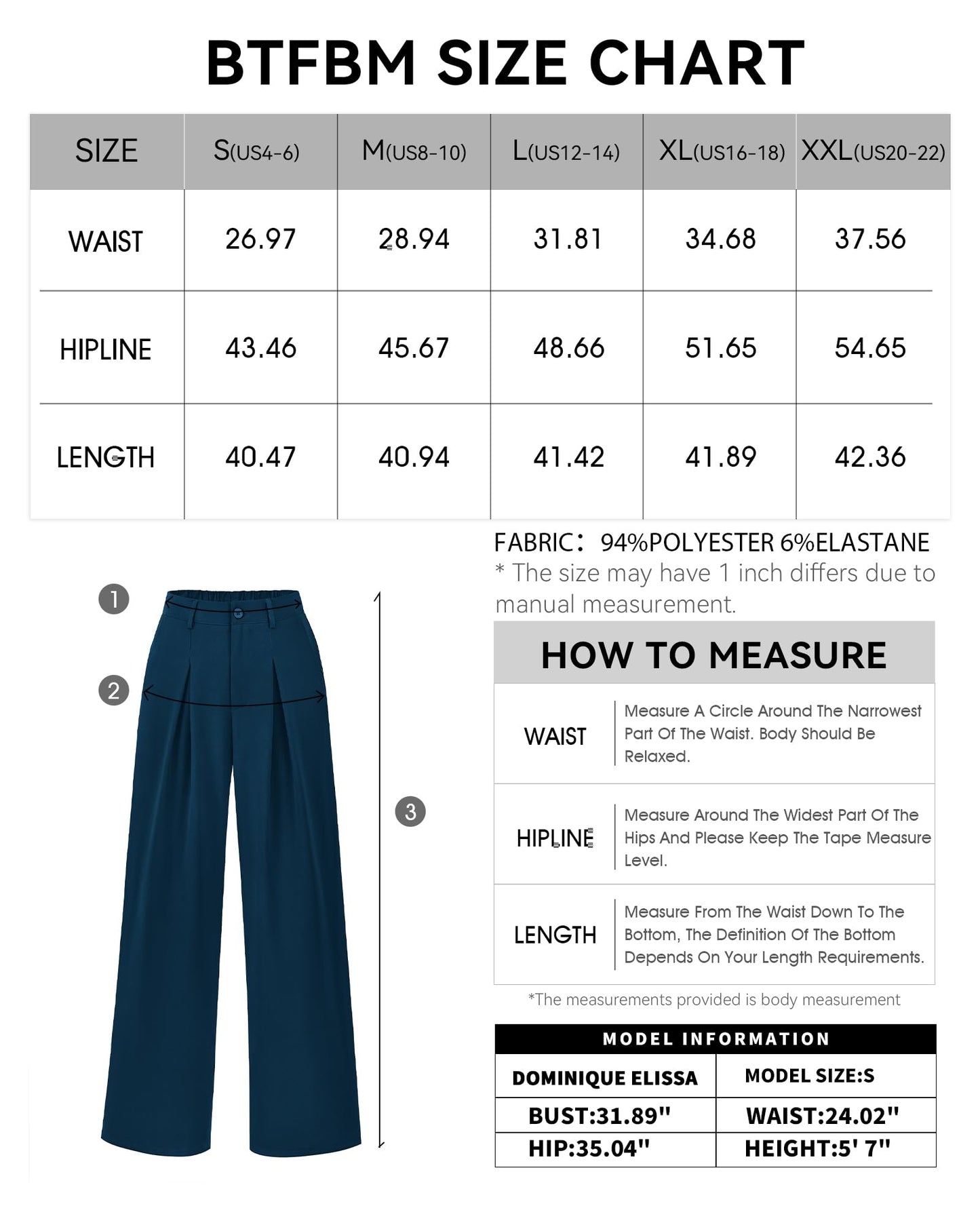 BTFBM Women High Waist Palazzo Pants Casual Wide Leg Trousers Button Down Loose Work Office Business Suit Pant Pockets(Solid Dark Blue, Small)