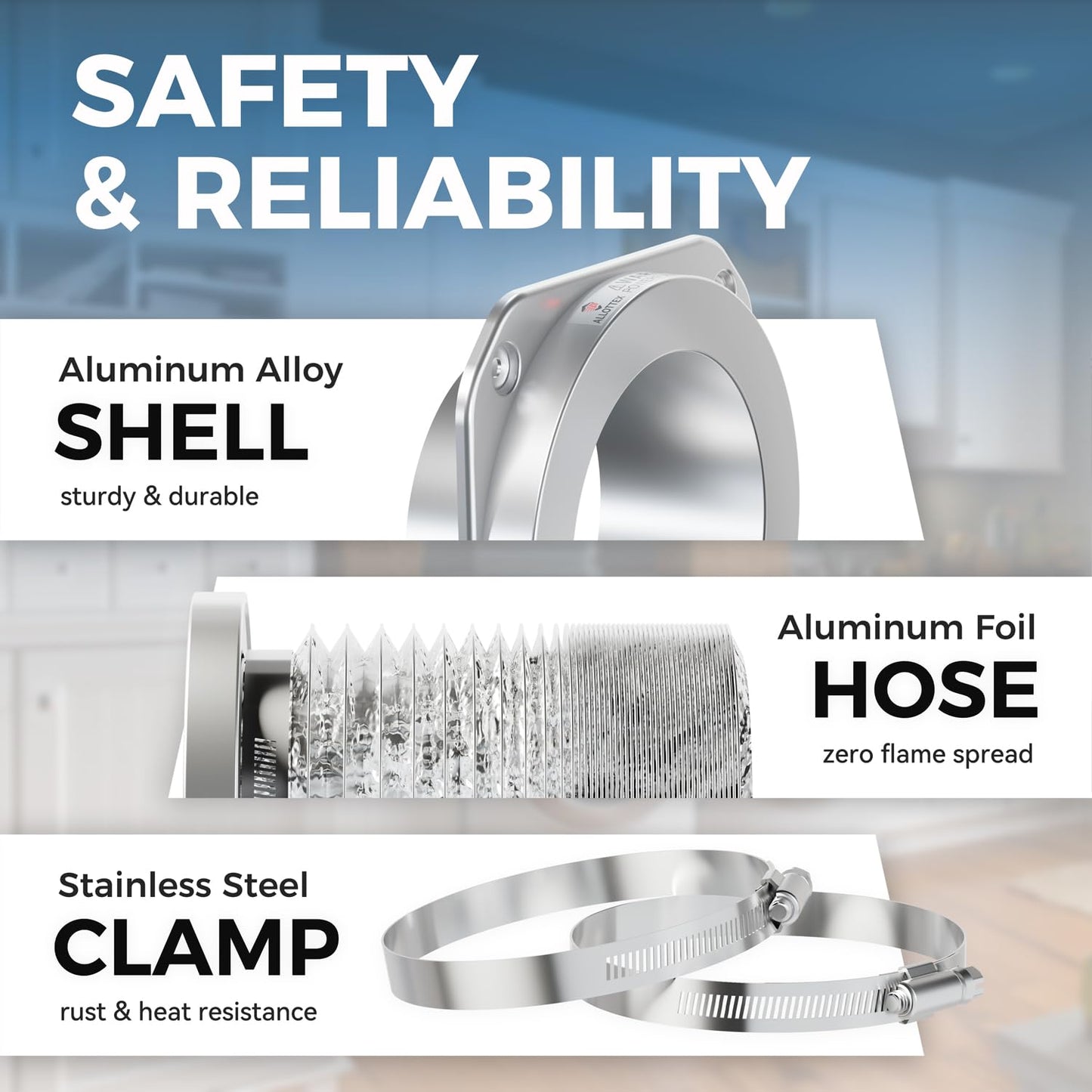 JEEVONY Magnetic Dryer Vent Coupling DV180 Airtight Seal Dryer Vent Connector Kit Easy to Clean Quick Connector Including a 2.6ft 4" Duct and two Clamps