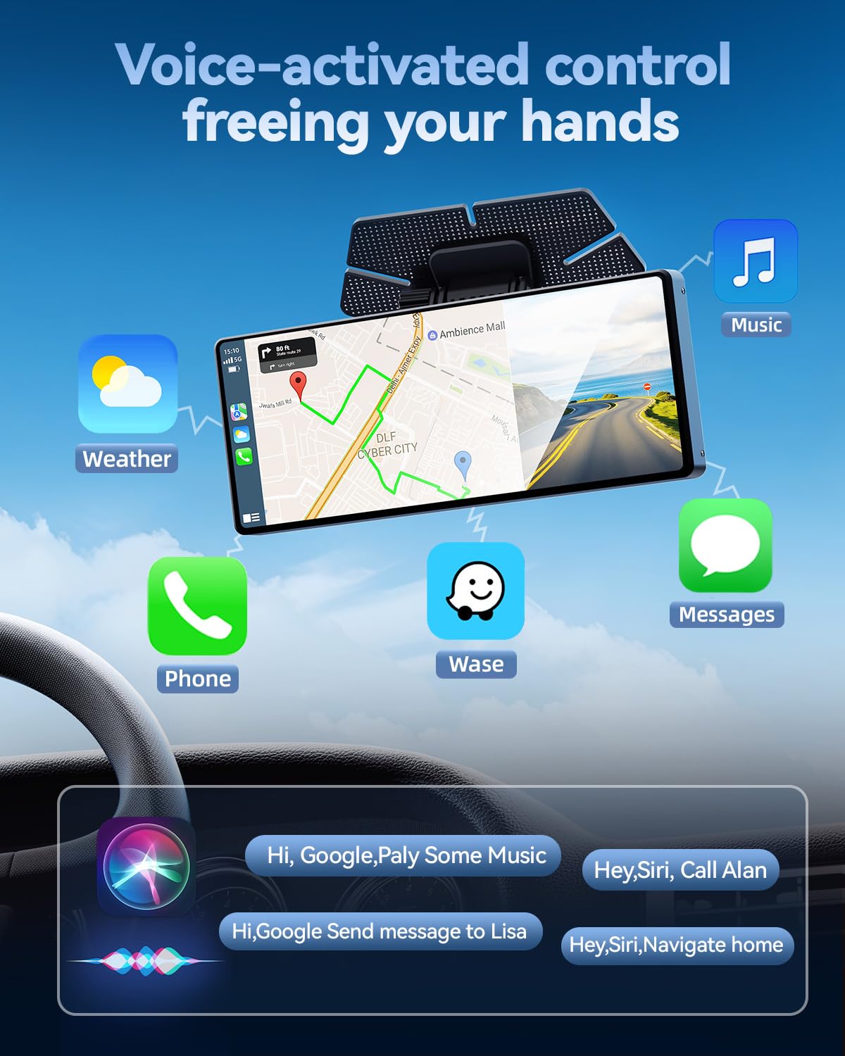 TERUNSOUl Carplay Screen for Car, 8.1" HD Portable Touch Screen Car Stereo with Android Auto, 4K Dash Cam, 1080P Backup Camera, GPS Navigation, Mirror Link, Bluetooth, AUX, FM Transmitter