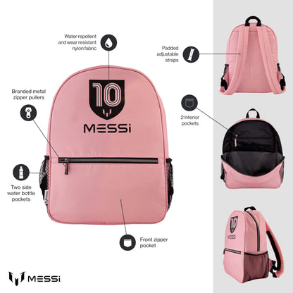 Messi Boys' Lifestyle Backpack Girls, Bookbag with Pockets & Adjustable Straps, Pink/Black, One Size