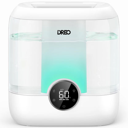 DREO 6L Top Fill Humidifiers for Bedroom, 60H Runtime 28 dB Quiet Supersized Cool Mist Air Humidifiers for Large Room, Baby Nursery, Plant, Indoor, Night Light, Easy to Clean, Precise Humidity Control