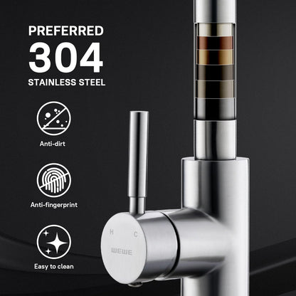WEWE Single Handle High Arc Brushed Nickel Pull Out Kitchen Faucet,Single Level Stainless Steel Kitchen Sink Faucets with Pull Down Sprayer,Suitable for Laundry Rv Bar