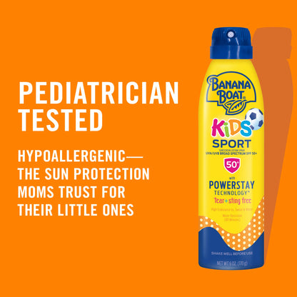 Banana Boat Sport Kids Sunscreen Spray SPF 50, Twin Pack | Spray Sunscreen for Kids, Childrens Sunblock SPF 50, Oxybenzone-Free, 6oz each