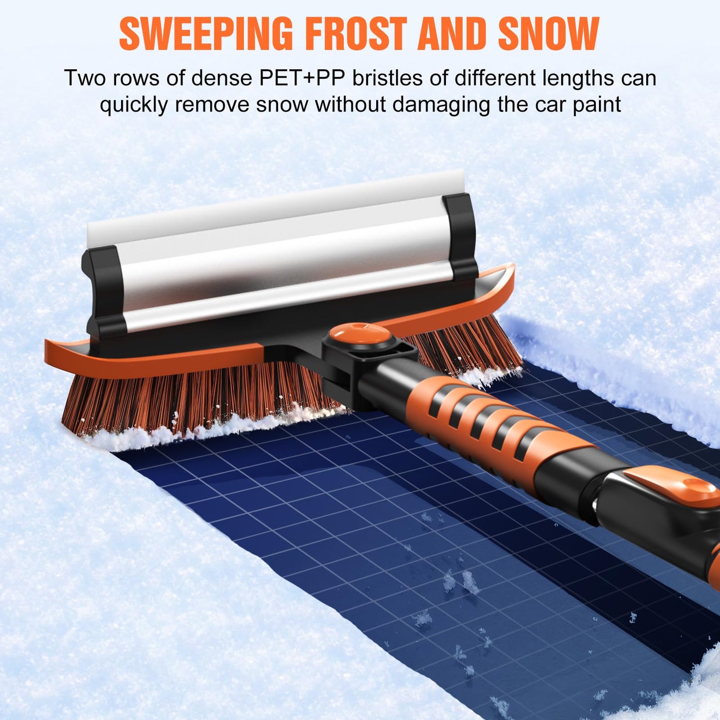 Nuovoware 60" Ice Scraper and Extendable Snow Brush for Car Windshield, 5 in 1 Adjustable Snow Removal Tools with 270° Pivoting Brush Head for Car Auto Truck SUV, Orange