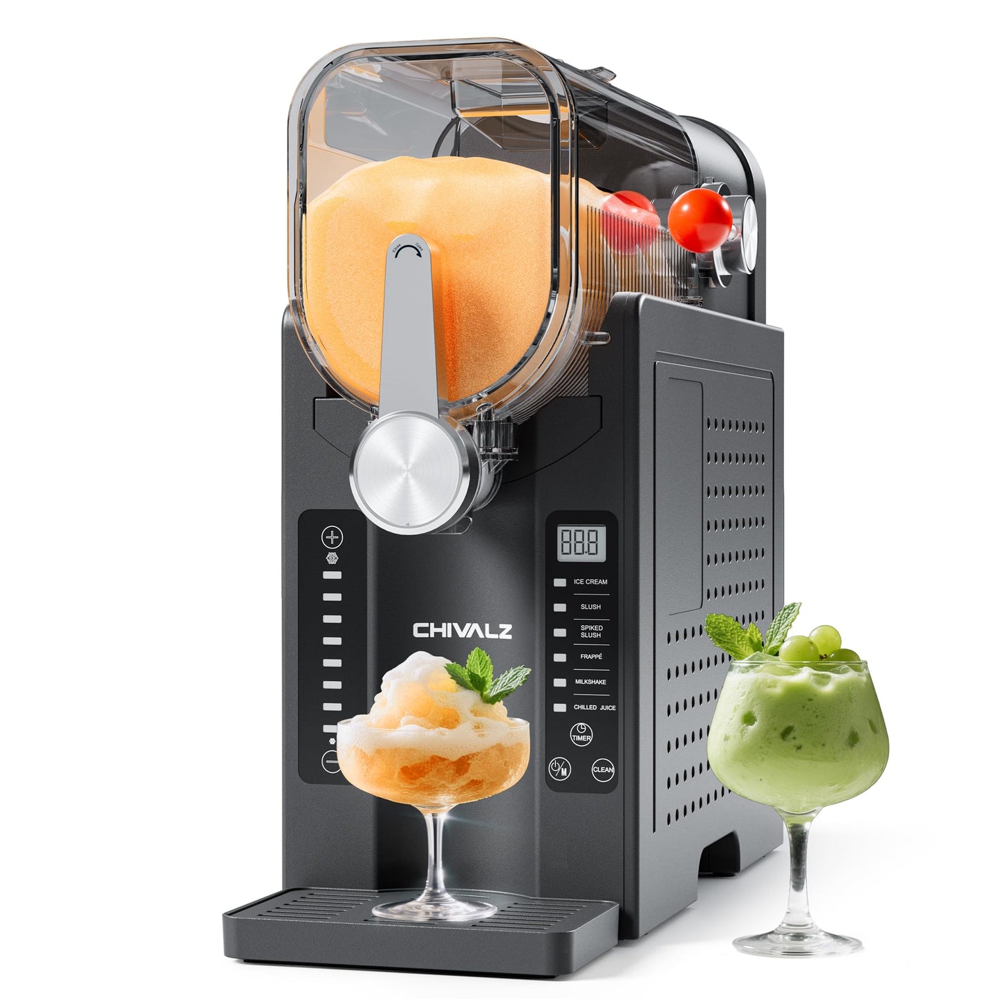 Slushie Machine No Ice Needed, Slushy Machine for Home, CHIVALZ Frozen Drink Maker with 6 Preset Programs for Margaritas, Frappés, Milk Shake and More, LED Display, Auto Clean, Black, 1 Pack+6 Modes