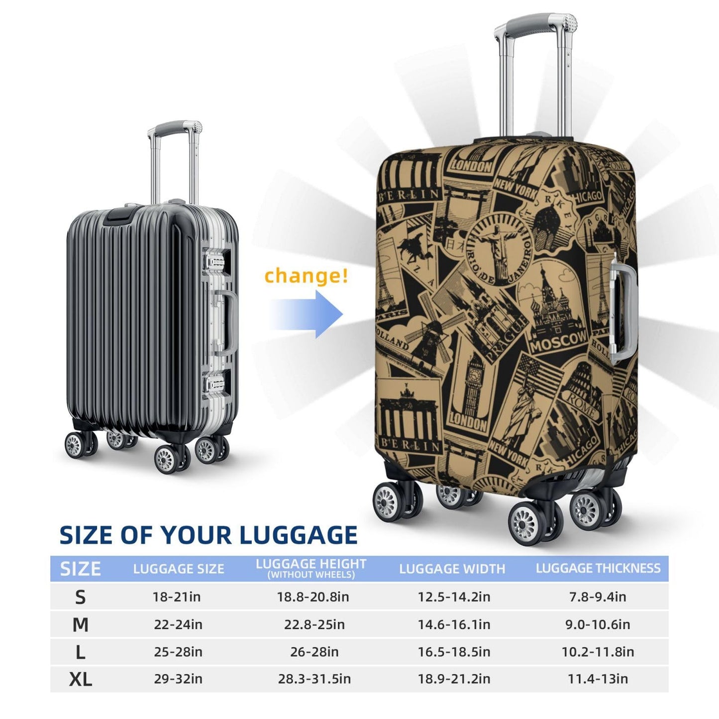 XBFCDN Travel Luggage Cover with World Famous Landmarks Print, Suitcase Protector For Travel (Fits 29-32 Inch Luggage)