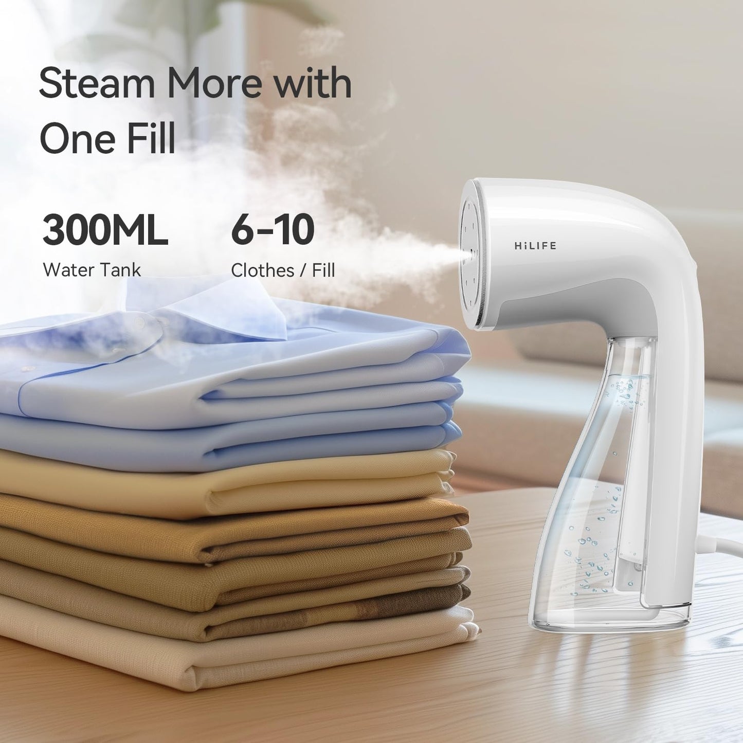 HiLIFE Steamer for Clothes, Handheld Clothes Steamer with Large 300ml Tank, 1100W Clothing Steamer, Fabric Wrinkle Remover, Portable & Compact Travel Size Garment Steamer ONLY FOR 120V (White)