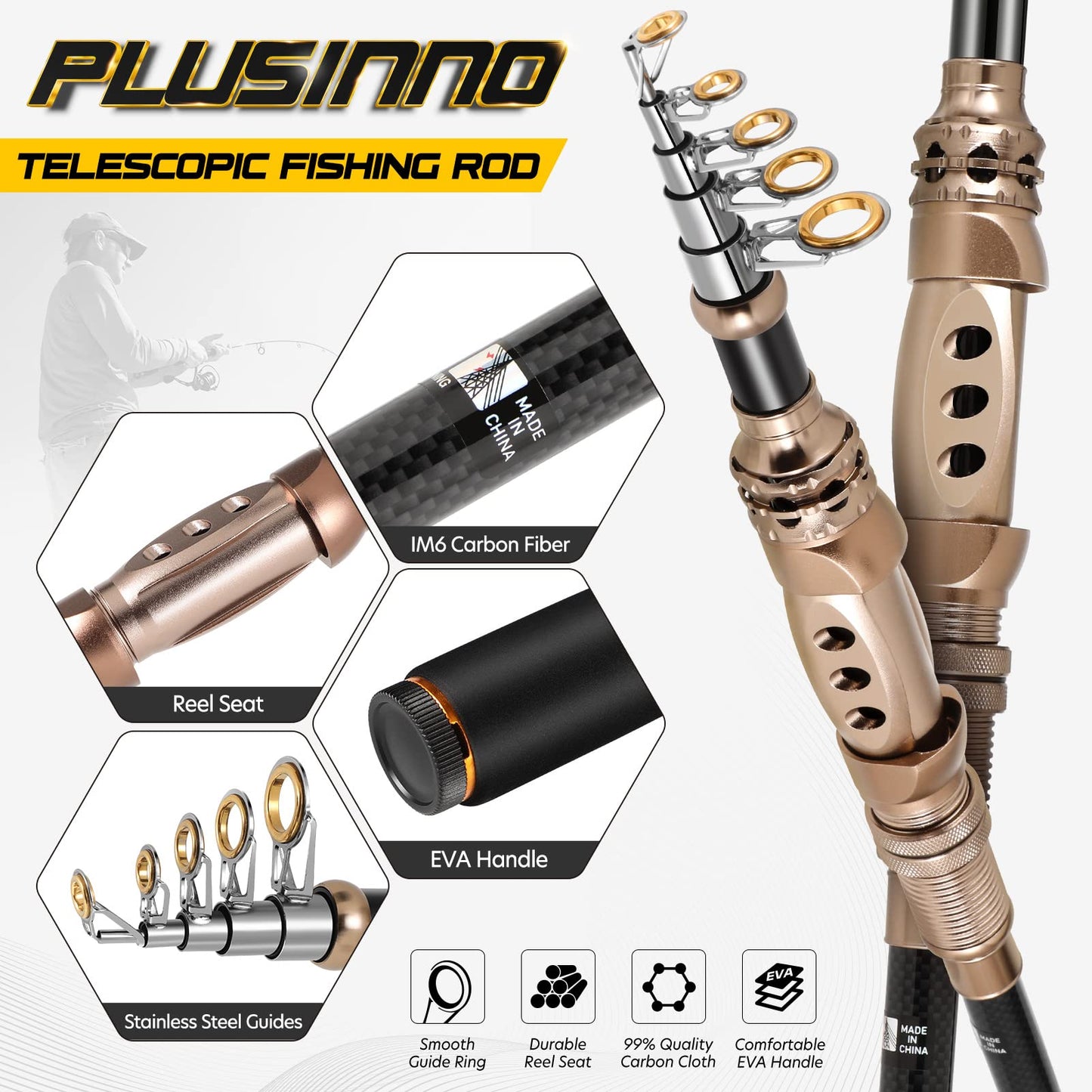 PLUSINNO Spinning Rod and Reel Combos Telescopic Fishing Rod Pole with Reel Line Lures Hooks Fishing Carrier Bag Case and Accessories Fishing Gear Organizer (1.8M 5.91FT Fishing Gear Organizer) ...