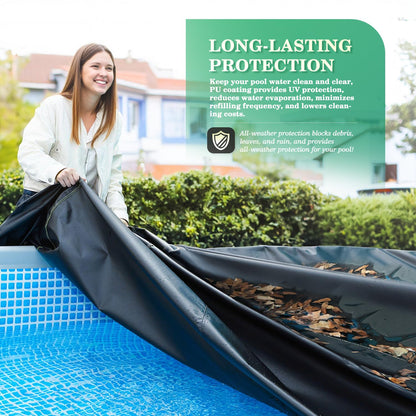 UIRWAY 8 Ft Round Pool Cover with Reflective Strips, Swimming Pool Cover for Above Ground Pools, Solar Covers Including Rope Tie and Luminous Ground Nails, PU Tarp Snug Fit for UV Protected