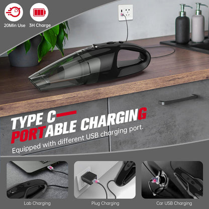 BSRCO Handheld Vacuum Cordless Rechargeable, Car Vacuum Cleaner with LED, USB Charge, 1.65LBs Hand Vacuum Cordless, for Car/Home/Pet