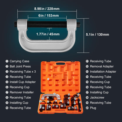 VEVOR Ball Joint Press Kit, 21 pcsTool Kit, C-Press Ball Joint Remove and Install Tools, for Most 2WD and 4WD Cars, Heavy Duty Ball Joint Repair Kit for Automotive Repairing