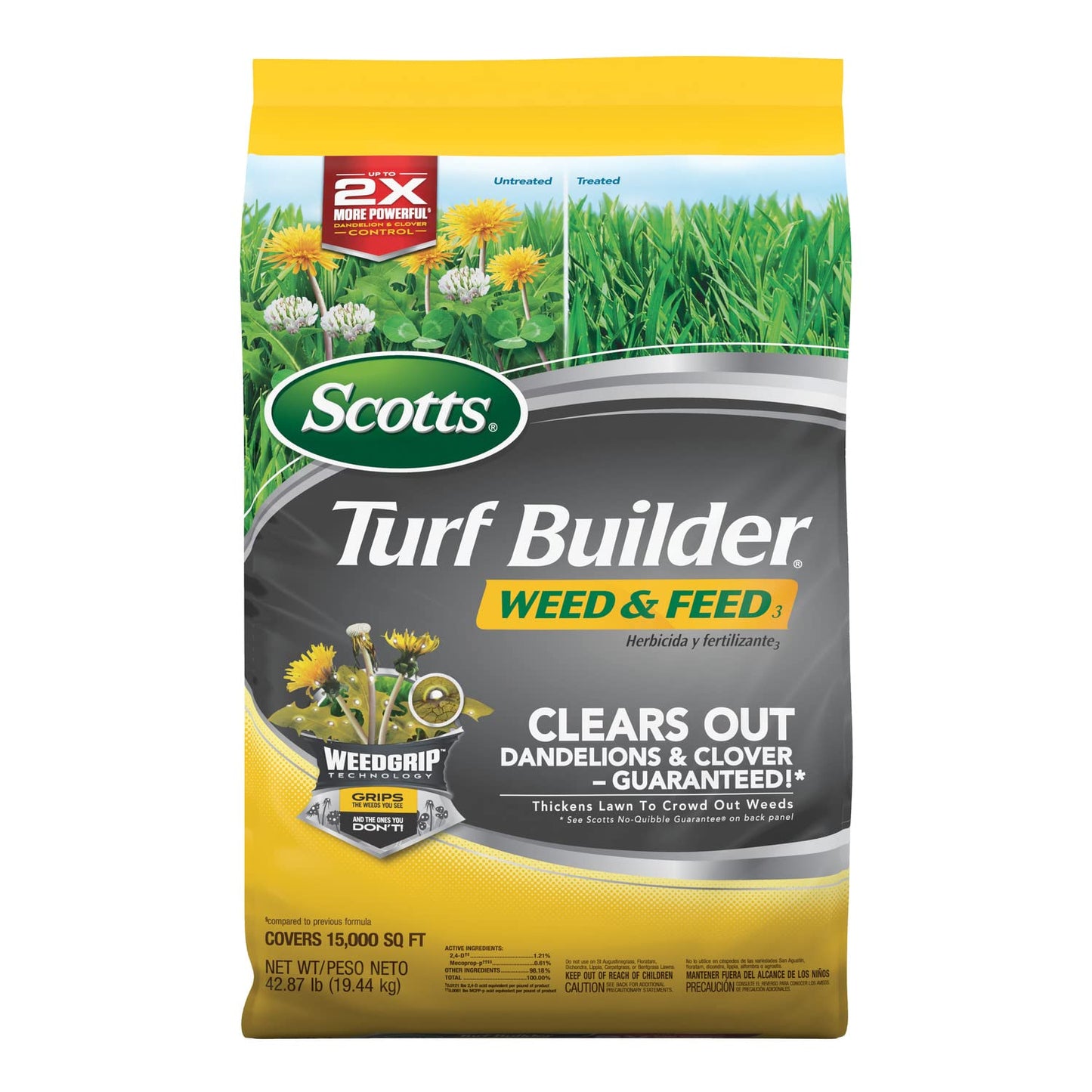 Scotts Turf Builder Weed and Feed3 - Weed Killer Plus Lawn Fertilizer, Controls Dandelion and Clover, Grass Fertilizer For Up To 15,000 sq. ft., 42.87 lbs.