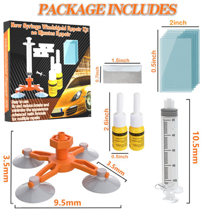 Windshield Repair Kit, Upgraded Windshield Chip Repair Kit with Pressure Syringes,Automotive Windshield Crack Repair Kit, Glass Repair Kit Quick Fix for Fixing Bulls-Eye, Star-Shaped Crack new version