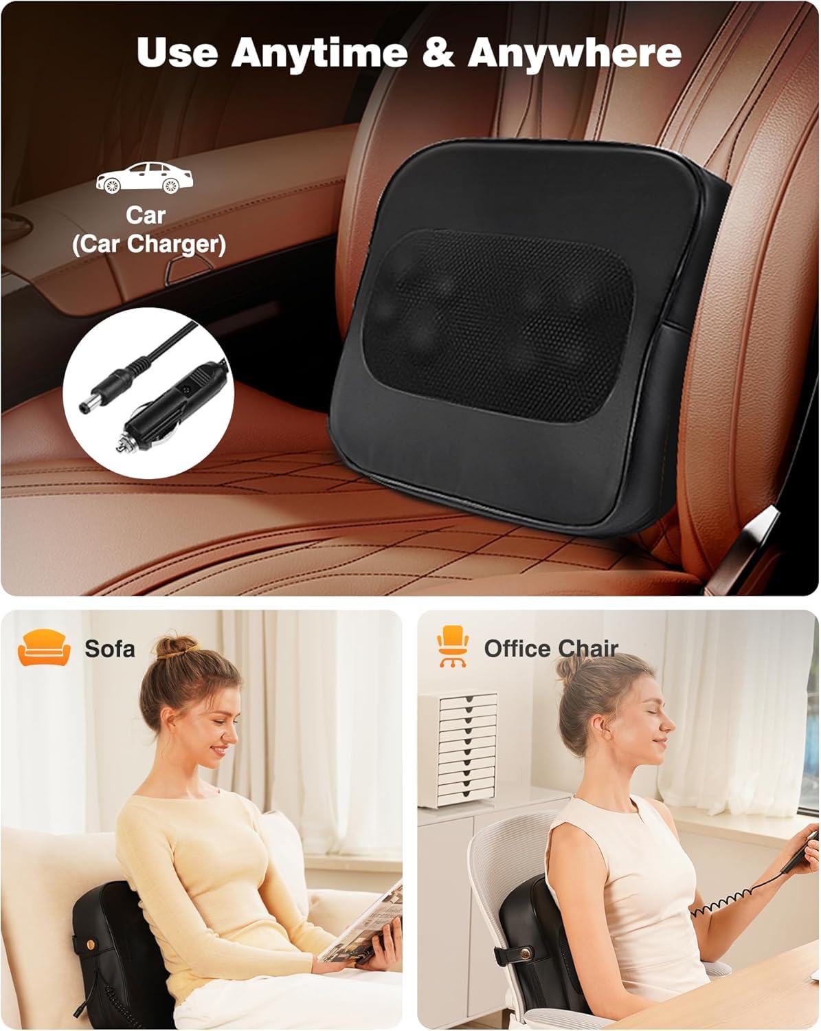 Back Massager with Heat - Shiatsu Neck Massager Deep Tissue 2-in-1 Kneading Chair Massage Pillow for Lower Back/Leg/Shoulder - Lumbar Support Pillow for Back Pain Relief - Gifts for Mom Dad Women