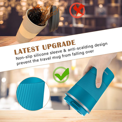 MOMSIV 12oz Travel Mug, Insulated Coffee Cup with Leakproof Lid, Travel Coffee Mug Vacuum Stainless Steel Double Walled Reusable Coffee Cup for Hot and Cold Water Coffee