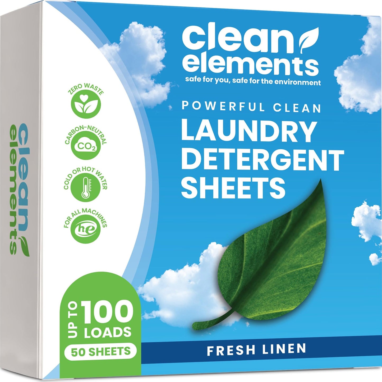 Clean Elements Laundry Detergent Sheets (100 Loads, 50 Sheet) Fresh Linen Scent, Eco Earth Friendly Clean Breeze, Non Toxic People Safe, Washing Travel Supplies, Liquidless Pod Home Soap Washer