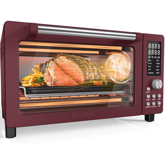 Nuwave Bravo Pro Smart Air Fryer Toaster Oven Combo, 12-in-1 Functions with Quicker & Even Crisp Technology, 1800W, 50-450°F, PFAS-Free, 21QT, Cinnamon