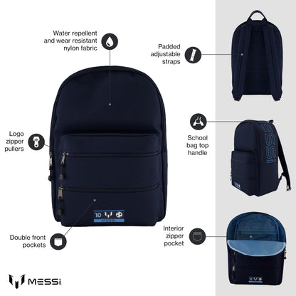 Messi Boys' Lifestyle Backpack Girls, Bookbag with Pockets & Adjustable Straps, Dark Blue, One Size