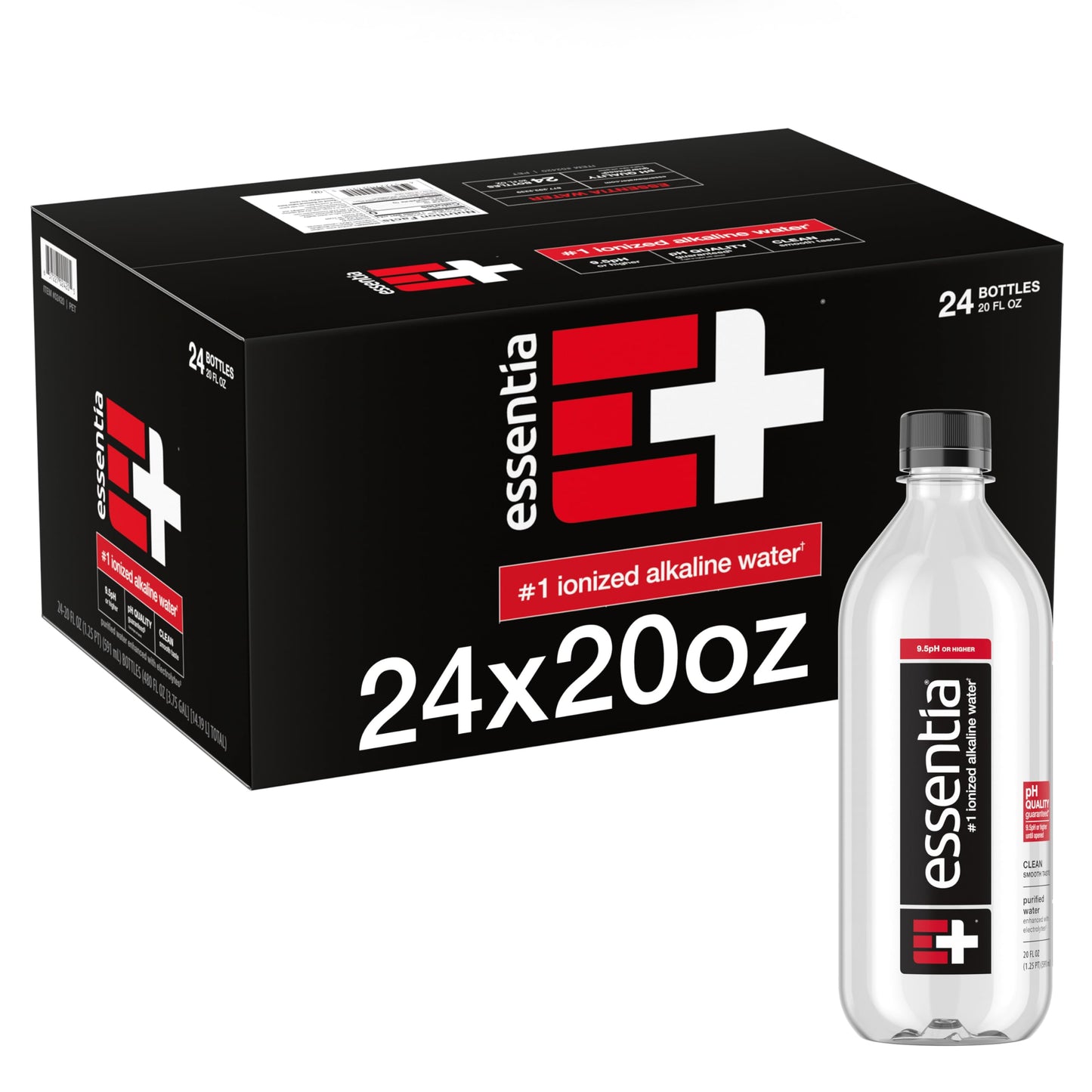Essentia Water LLC, Ionized Alkaline Bottled Water; 99.9% Pure, Infused with Electrolytes, 9.5 pH or Higher a Clean, Smooth Taste, 20 Fl Oz (Pack of 24)