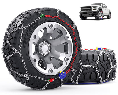 Snow-Chains Auto Fixing 1 Min Quick Installation Tire-Chains, Heavy-Duty Emergency Tire Traction Chain for Pickup Trucks and Off-road SUV Car Tires 285 295 305 315 325 - Set of 2 (HYR-D)