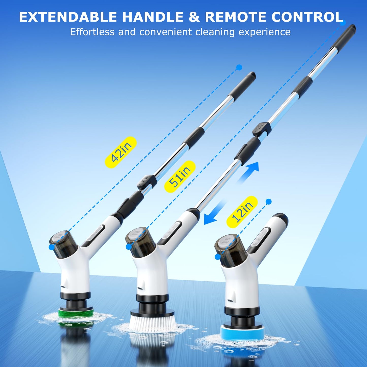 Wikihhome Electric Spin Scrubber,Cordless 2 Speeds Shower Scrubber with Foam &Remote Control,IPX7 Waterproof Adjustable Electric Scrubber for Cleaning with 7 Replaceable Brush for Bathroom Kitchen Car