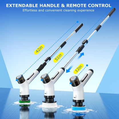 Wikihhome Electric Spin Scrubber,Cordless 2 Speeds Shower Scrubber with Foam &Remote Control,IPX7 Waterproof Adjustable Electric Scrubber for Cleaning with 7 Replaceable Brush for Bathroom Kitchen Car