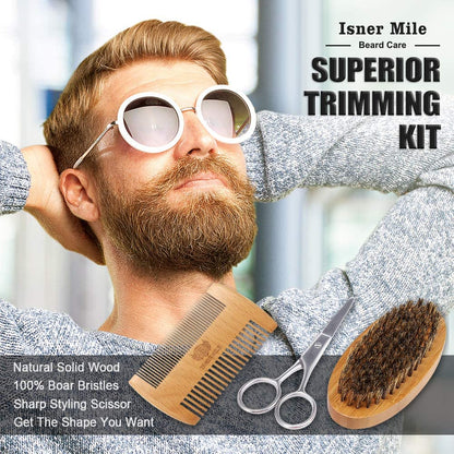 Isner Mile Beard Grooming Kit for Men: Trimming Sets with Beard Wash/Shampoo - Oil - Balm - Brush - Comb - Scissors & Storage Bag, Valentines Birthday Fathers Gifts for Dad Men Husband Boyfriend