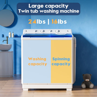 Auertech Portable Washing Machine, 40lbs Twin Tub Washer Large Laundry Machine with Drain Pump, Semi-automatic 24lbs Washer 16lbs Spinner Combo for Dorms, Apartments, RVs