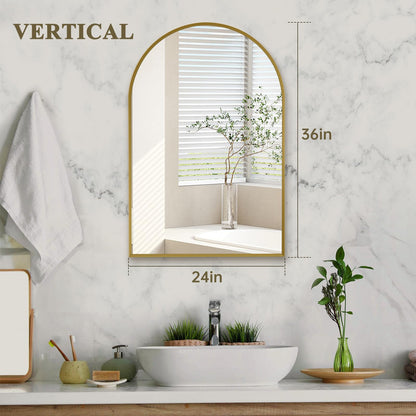 Minuover Arched Wall Mirror for Bathroom, 24"x36" Gold Mordern Metal Frame for Entryway Living Room Bedroom Wall Decor