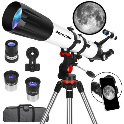MEEZAA Telescope, Telescope for Adults High Powered Professional, 90mm Aperture 800mm Refractor Telescopes for Astronomy Beginners Fully Multi-Coated with AZ Mount Tripod & Phone Adapter & Carry Bag