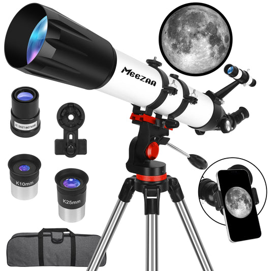MEEZAA Telescope, Telescope for Adults High Powered Professional, 90mm Aperture 800mm Refractor Telescopes for Astronomy Beginners Fully Multi-Coated with AZ Mount Tripod & Phone Adapter & Carry Bag