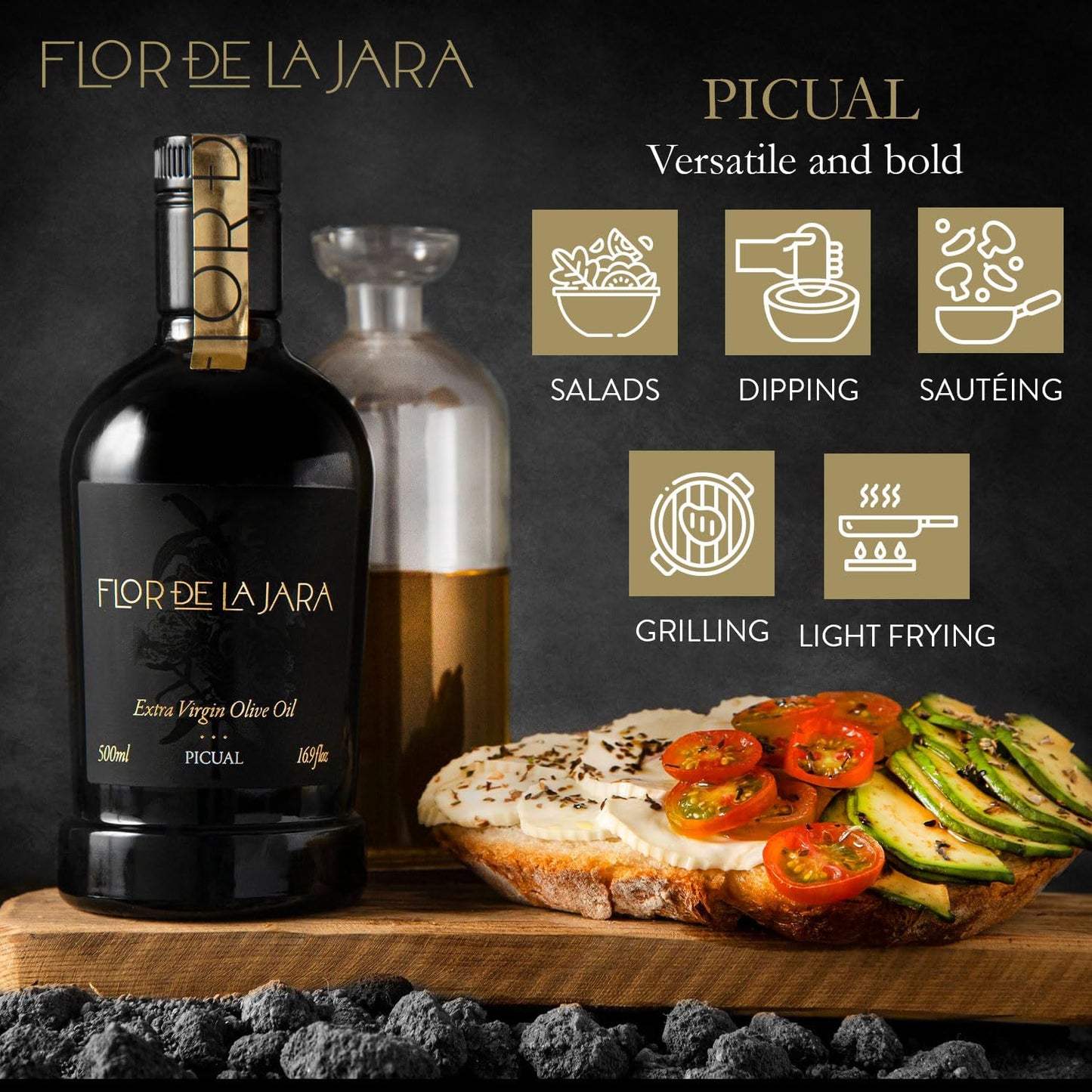 FLOR DE LA JARA Premium Extra Virgin Olive Oil, Spanish, Polyphenol-Rich, Cold Pressed, Monovarietal Picual, Hand-Harvested Olives, Family-Owned Grove, Latest Harvest, 16. 9oz.