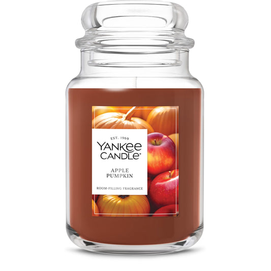 Yankee Candle Large Jar Scented Candle with up to 150 Hour Burn Time, Premium Plant Wax Blend for Consistent Burn, 22 oz Jar Candle with Room Filling Fragrance, Apple Pumpkin